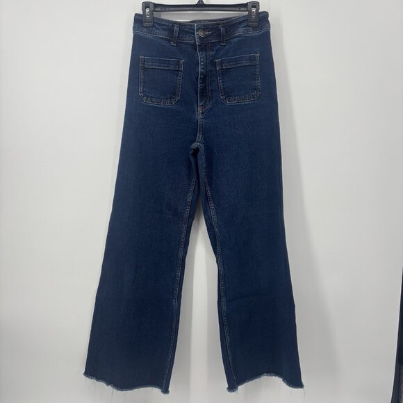 Zara High Waisted Wide Leg Denim Blue Jeans Womens Size 8 Pockets - Picture 1 of 11
